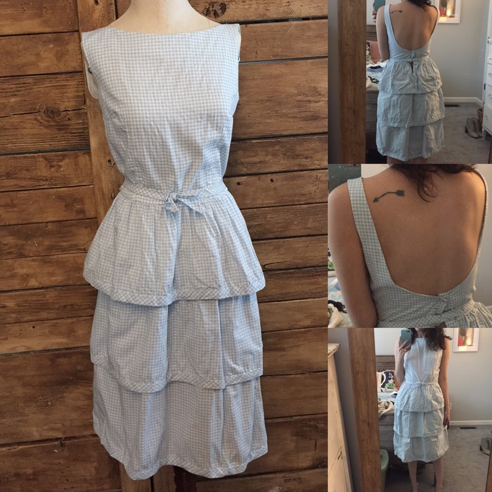 Vintage Lanz Original gingham peplum dress blue S